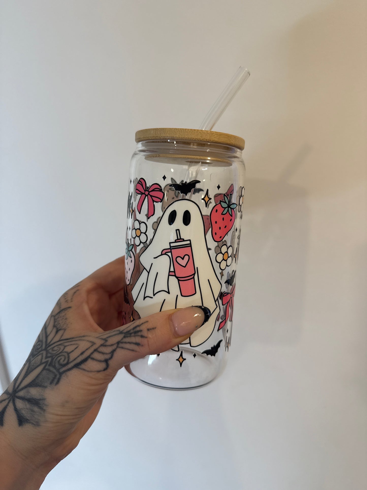 Strawberry Ghosts - 16oz Glass Tumbler