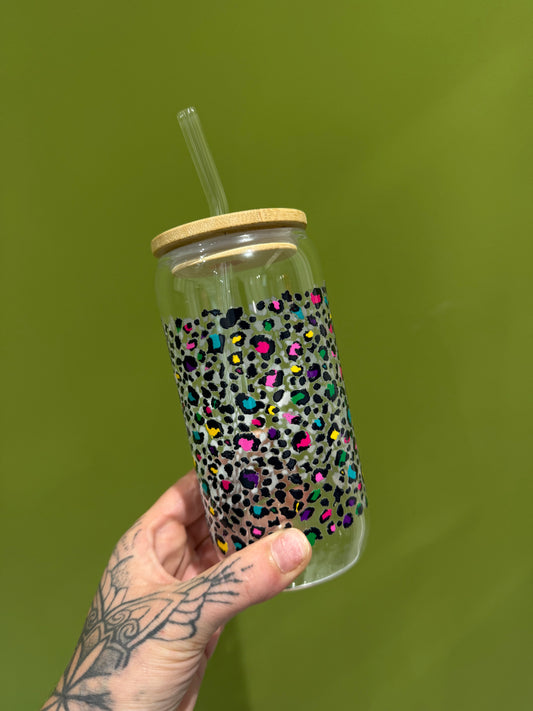 Multi Leopard - 16oz Glass Tumbler
