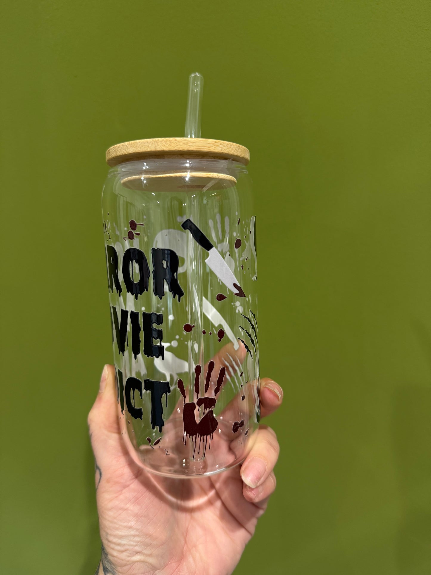 Horror Movie Addict - 16oz Glass Tumbler