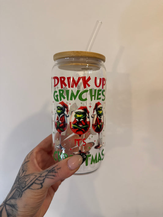 Drink Up Grinches - 16oz Glass Tumbler