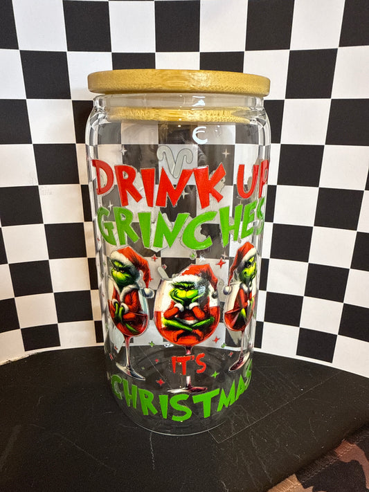 Drink Up Grinches - 16oz Glass Tumbler