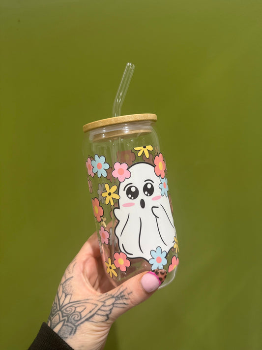 Flower Ghosty - 16oz Glass Tumbler