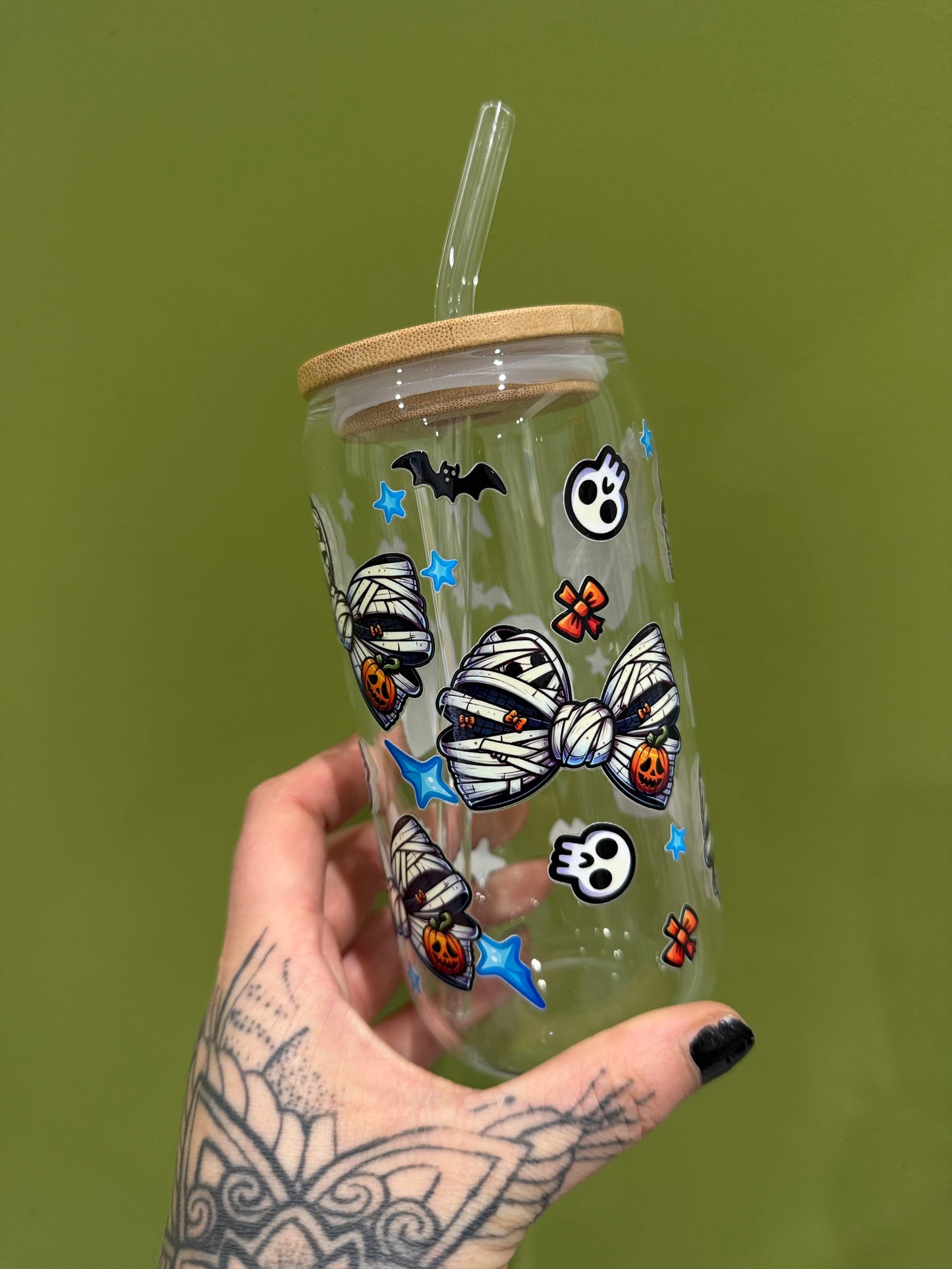 Halloween Bows - 16oz Glass Tumbler