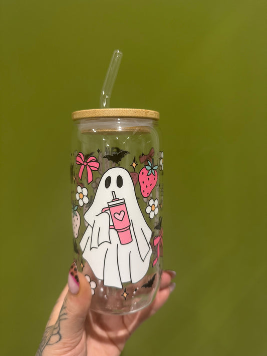 Strawberry Ghostie - 16oz Glass Tumbler