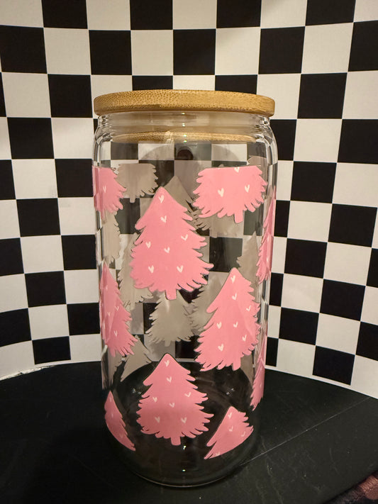 Pink Xmas Trees - 16oz Glass Tumbler