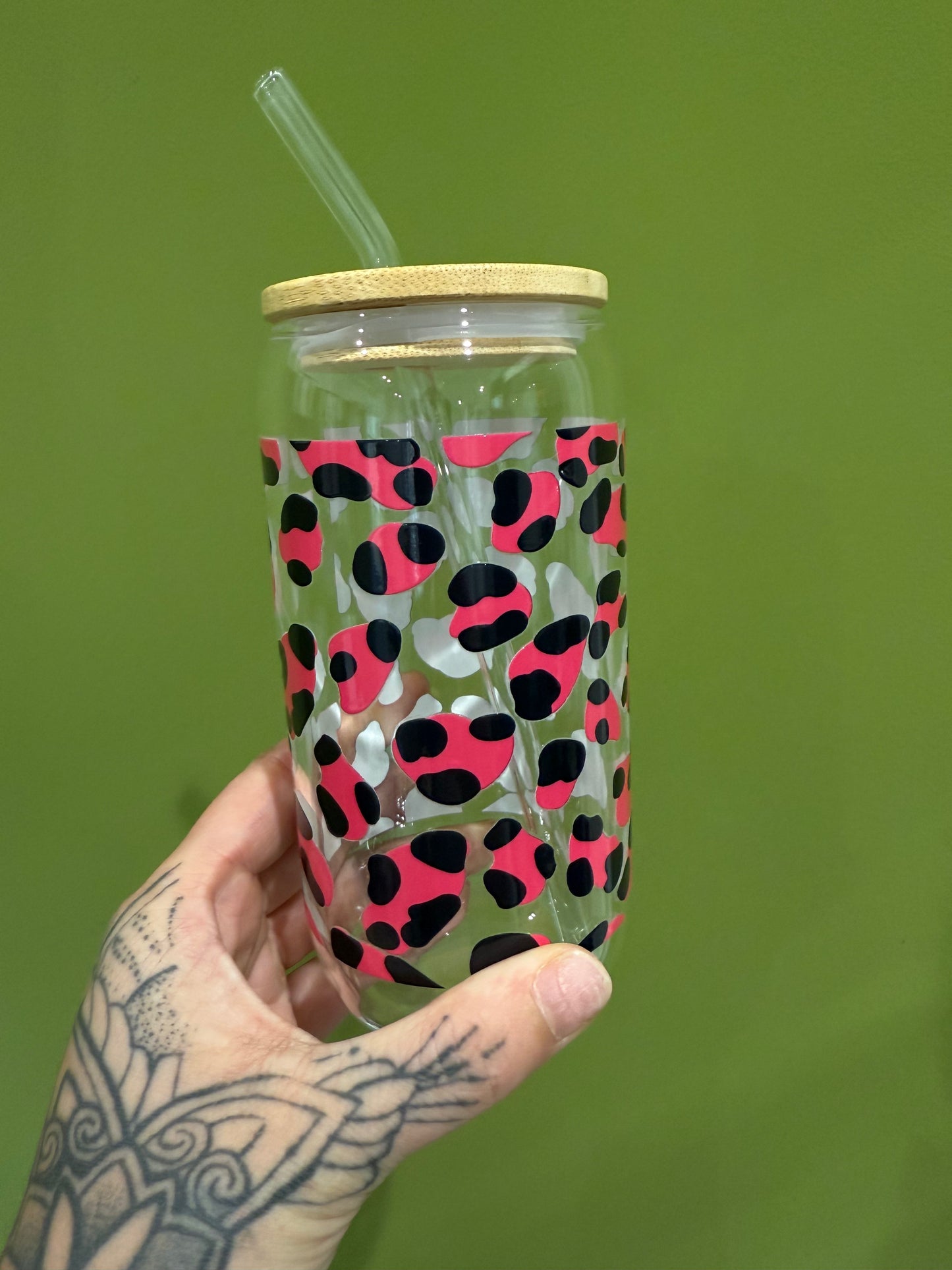 Pink Leopard - 16oz Glass Tumbler