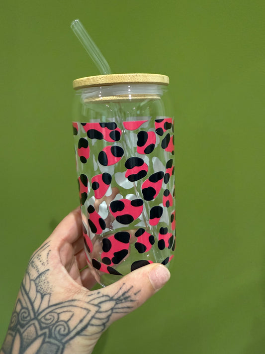 Pink Leopard - 16oz Glass Tumbler