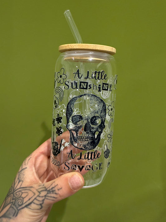 A Little Sunshine A Little Savage - 16oz Glass Tumbler